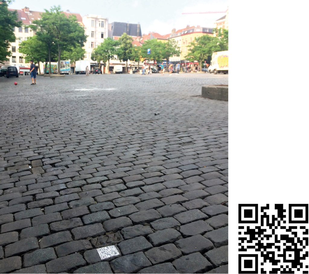 Claire Ebendinger, QR CODE LINKED TO THE WEBSITE, SPOT 424, PLACE DU JEU DE BALLE, BRUSSELS